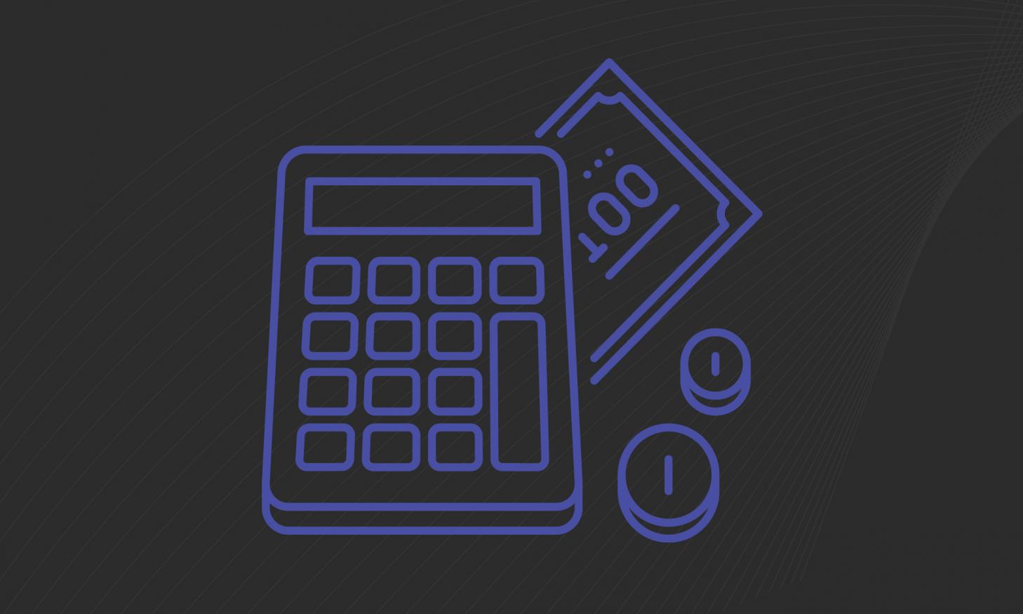 A graphic of a purple calculator on a black background