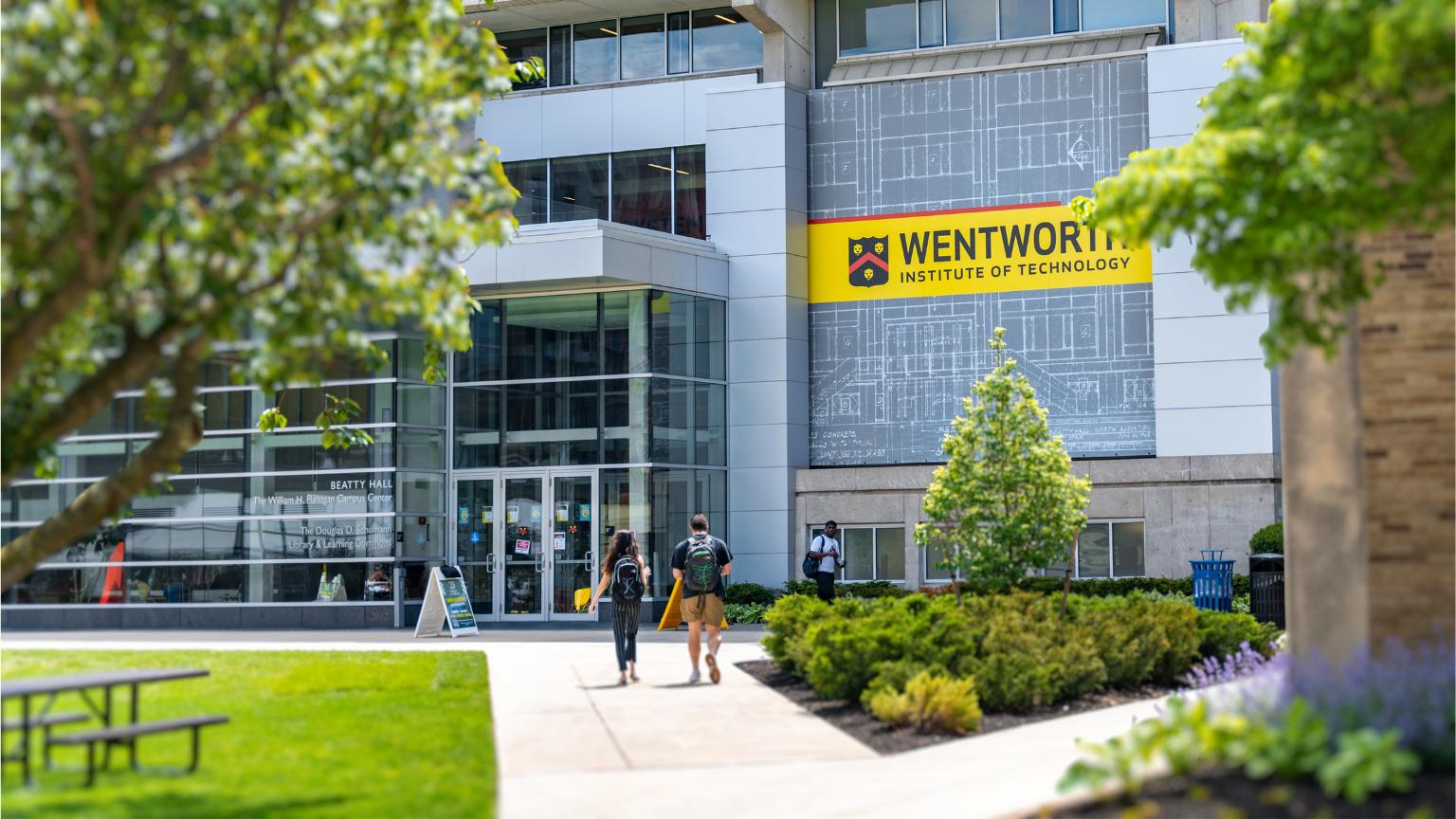 Students walking on Wentworth Campus Quad