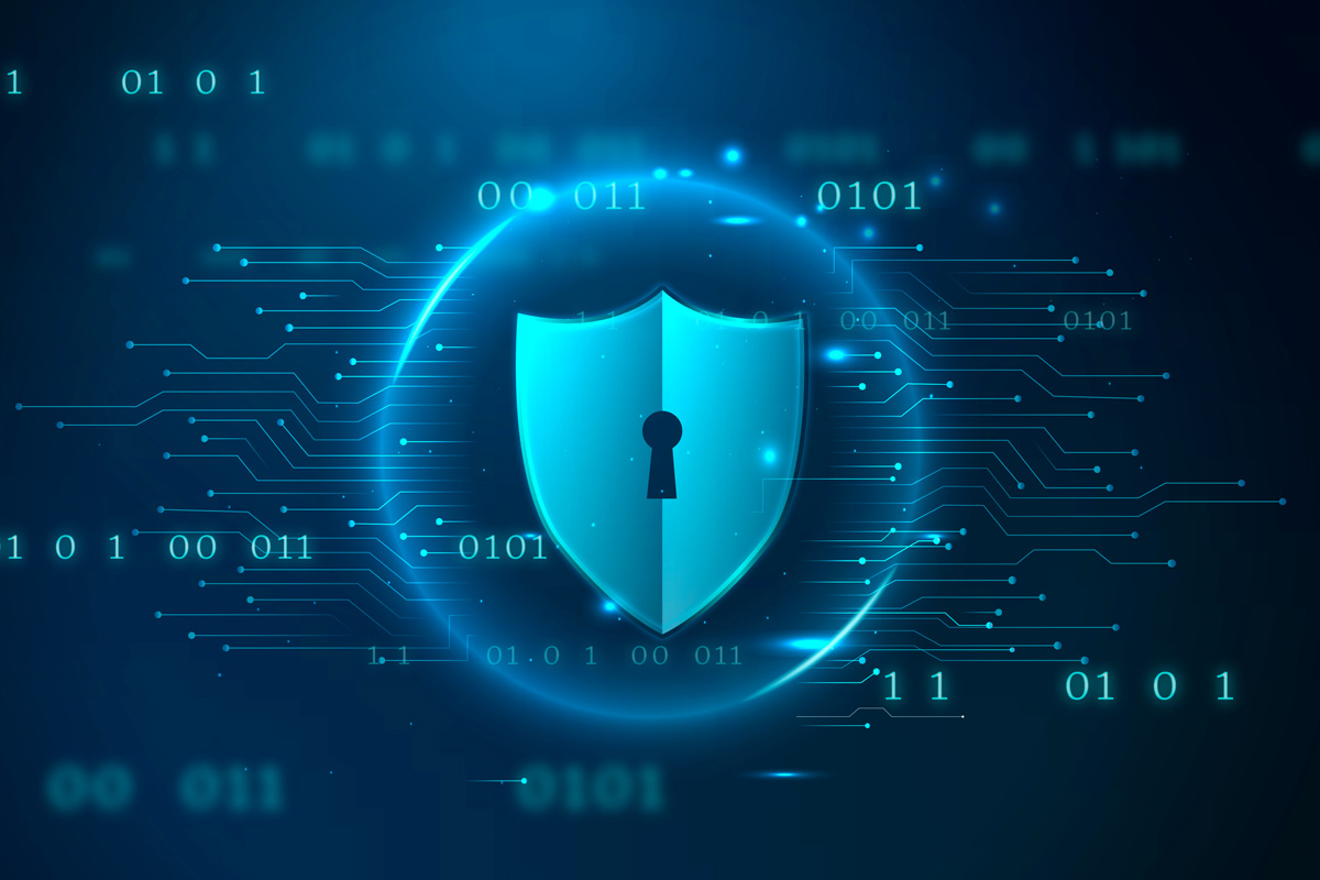 graphical depiction of cybersecurity with 3d render shield