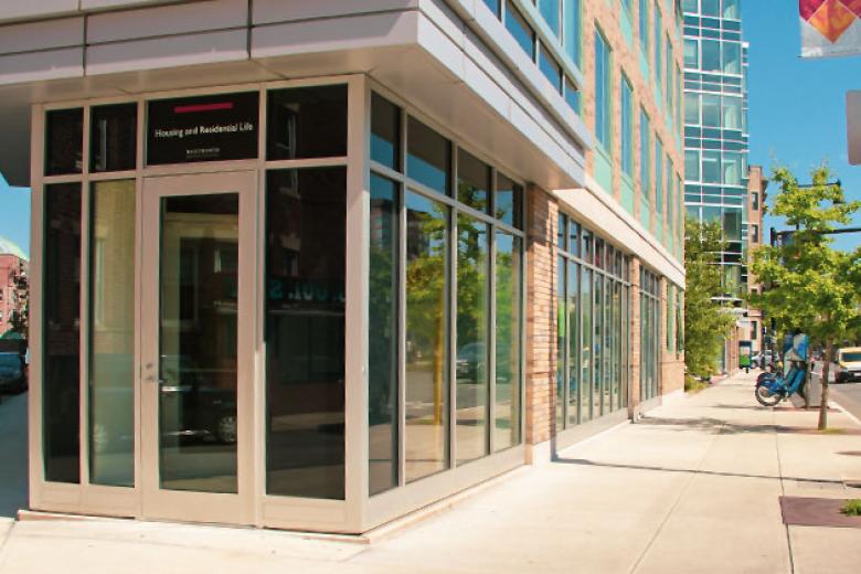 The entrance to the Housing & Residential Life building