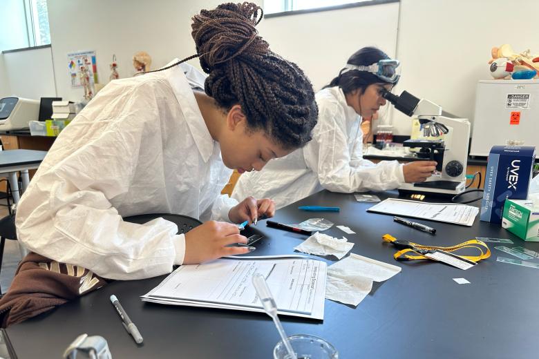 students working in lab on experiment