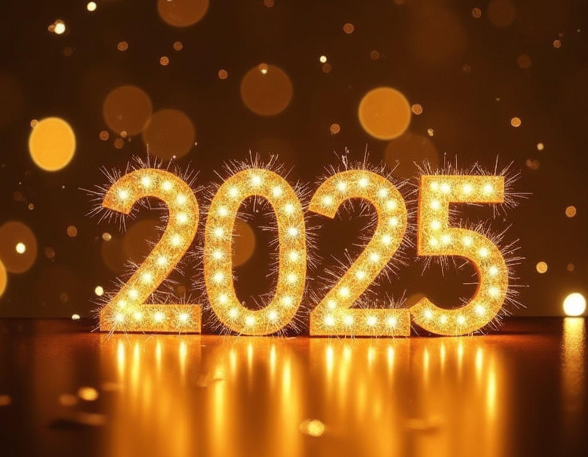 The numbers 2025 in gold light